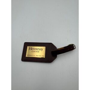 Vintage Hennessy Cognac Burgundy Leather Luggage Tag Gold Tone Schieffelin & Co